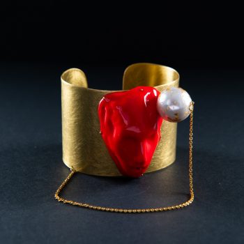 Bratara portret rosu cu perla-bijuterie-maria-filipescu